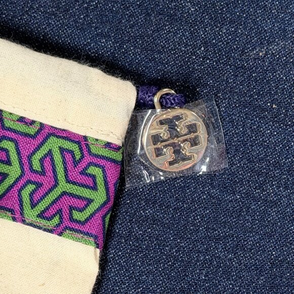 Authentic Tory Burch Dust Bag Canvas Drawstring Purple Green Trim 14x18 - Picture 5 of 8